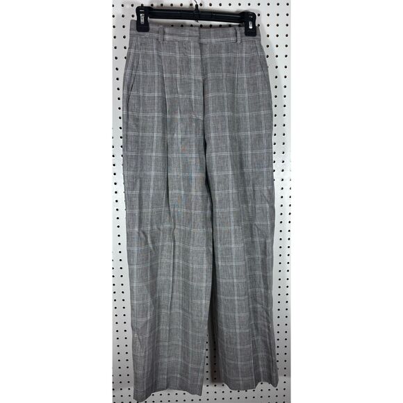 Sandro Paris Hoviv Wide Leg Linen blend Pants Woman’s Gray Plaid size 36 US 8 - Picture 1 of 10